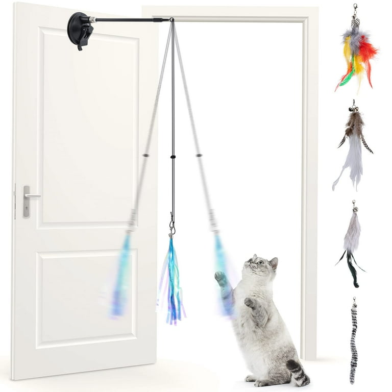 Felicity Suction Cup Cat Toy, 2 in 1 Interactive Bird Toy for Cats - 2  Strong Suction Cups, 9 Cat Feather Toys, 2 Durable Cat Wands, 1 Hanging Cat  Toy