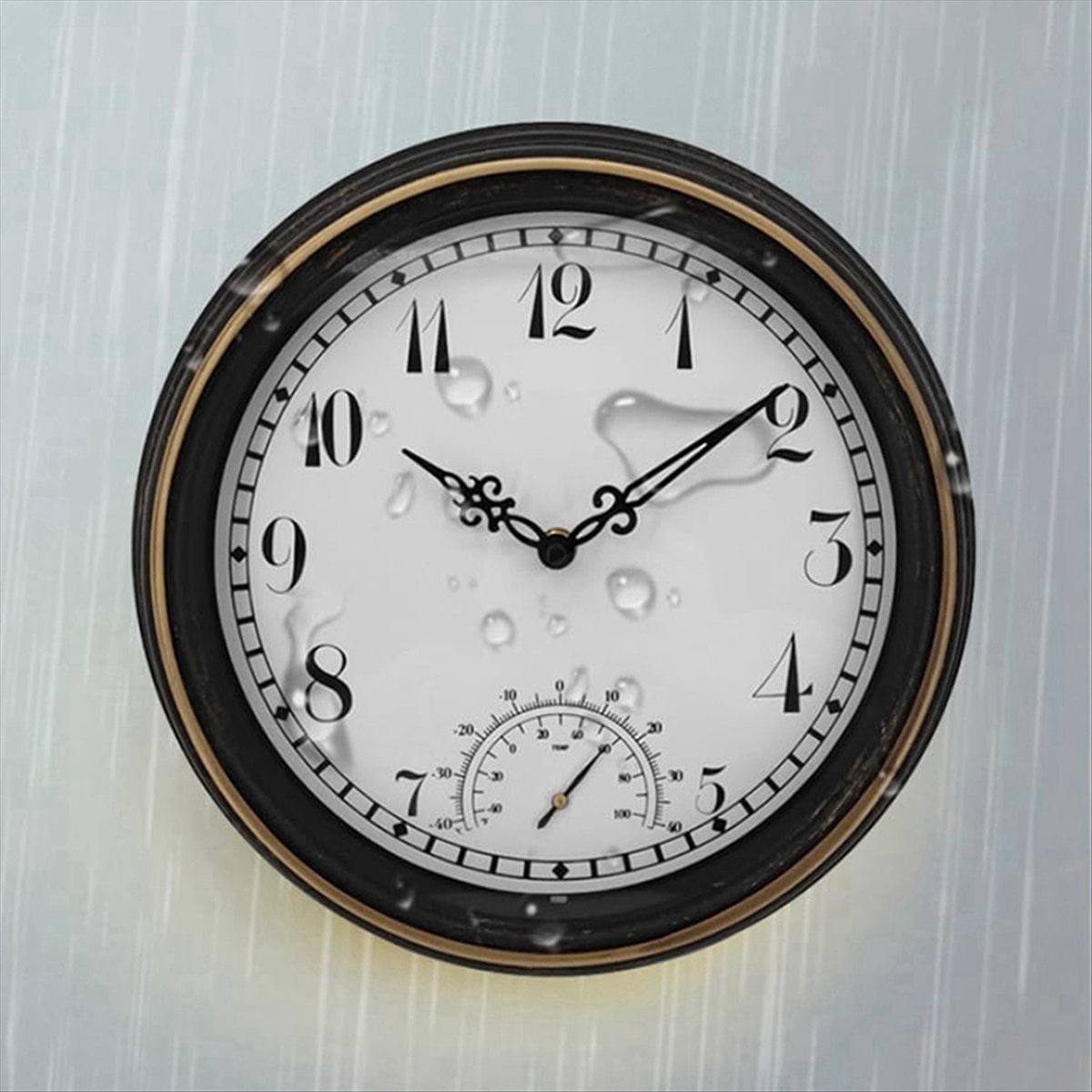 Outdoor Waterproof Wall Clock with Thermometer IP44 Vintage Round Garden Decor Clock 12 Inch Outdoor Clock