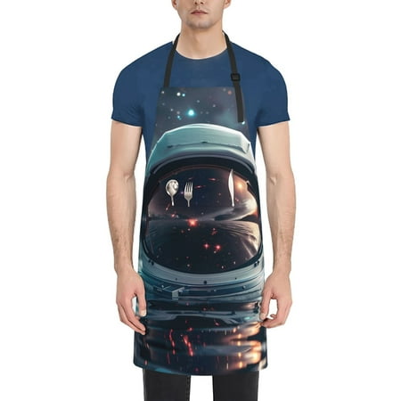 

Tebeau Astronaut Helmet Reflections Print Waterproof Cooking Aprons Adjustable Bib Soft Chef Apron with 2 Pockets for Men Women