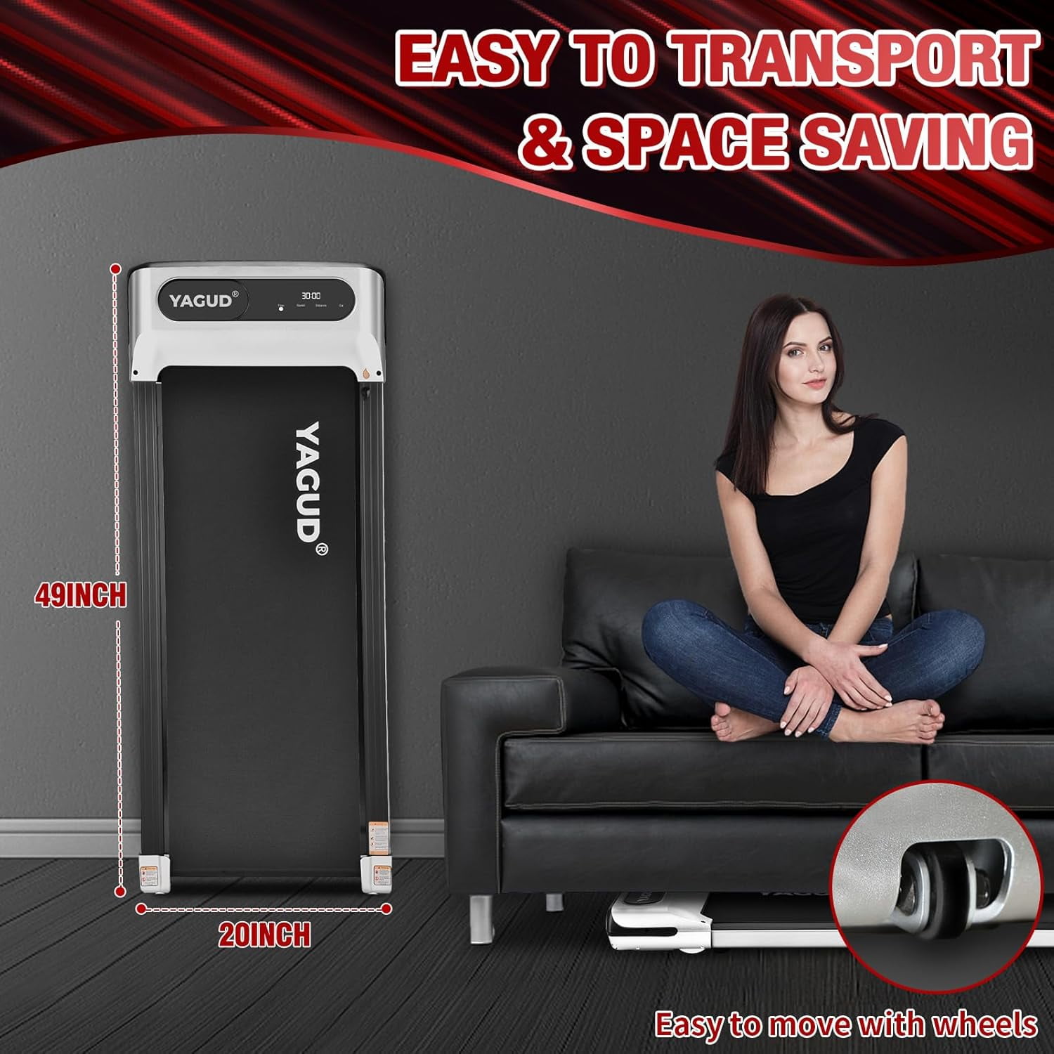 Yagud Walking Pad Under Desk Treadmill, Portable Small Treadmills for Home and Office, 2.5 HP Portable Walking Jogging Running Machine with Remote Control and LED Display, Sliver