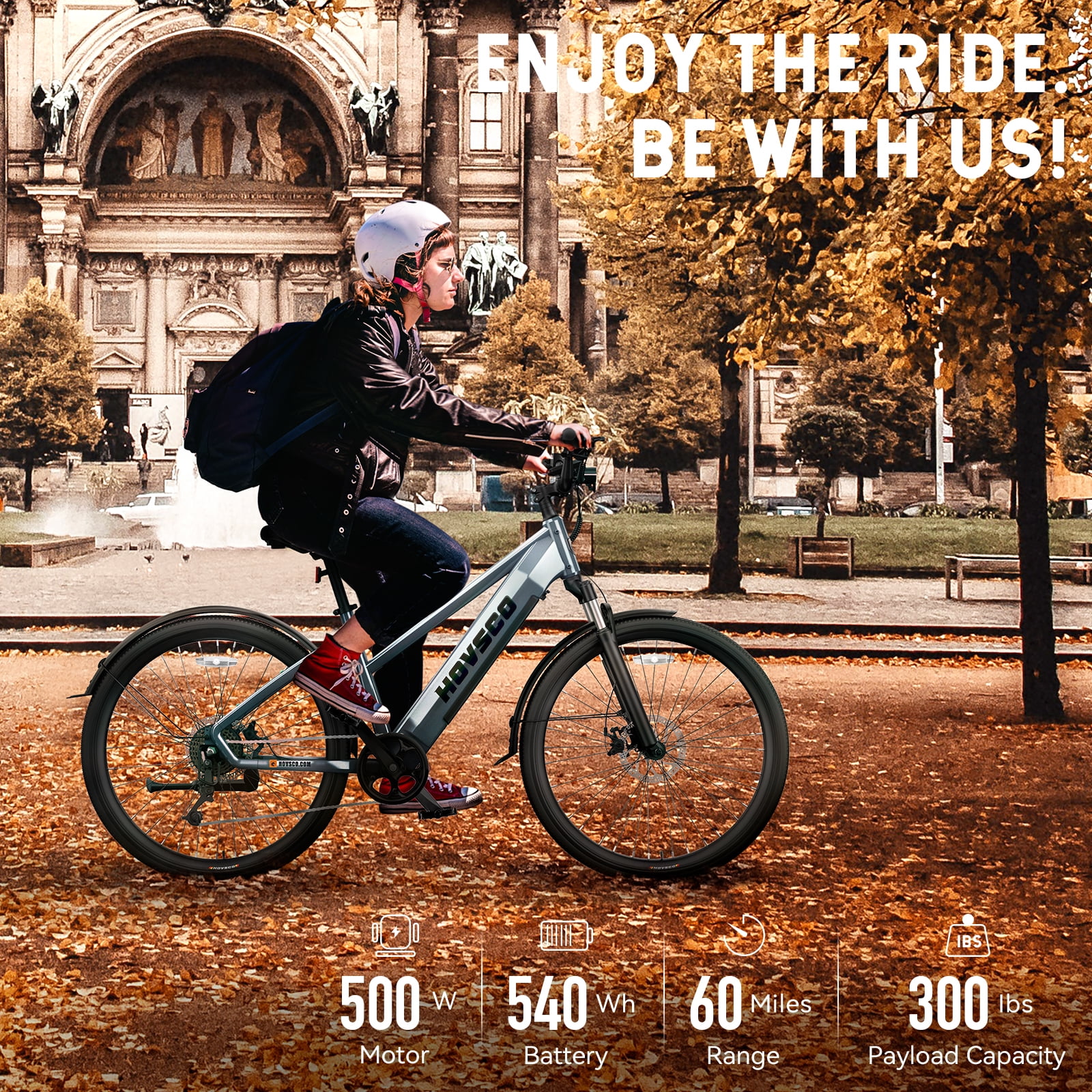 HOVSCO Electric Bike, Peak 750W, 27.5" Step-Thru Cruiser E Mountain Bike For Adults, 48V/15AH UL2849, APP Control