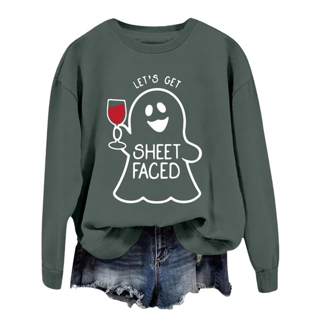 Sudadera con capucha de fantasma de Halloween para mujer, Let's Get Sheet Faced, divertida sudadera con gráfico de vino, rosa