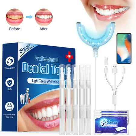 Teeth Whitening Strips,Teeth Whitening Kit,Professional Home Teeth Whiten Gel Kit for Dental Care with 16 Powerful LED Blue Lights, 3 Adapters Compatible with iPhone, Android and (Best Teeth Whitening Kit With Light)