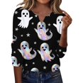 thumbnail image 2 of Halloween Printed Tops for Women V Neck Quarter Button Long Sleeve Trendy Festival Party Top Multicolor 11 L, 2 of 5