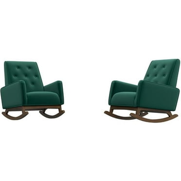 Walker Pillow Back Velvet Indoor Nursery Rocking Chairs in Green (Set of 2)