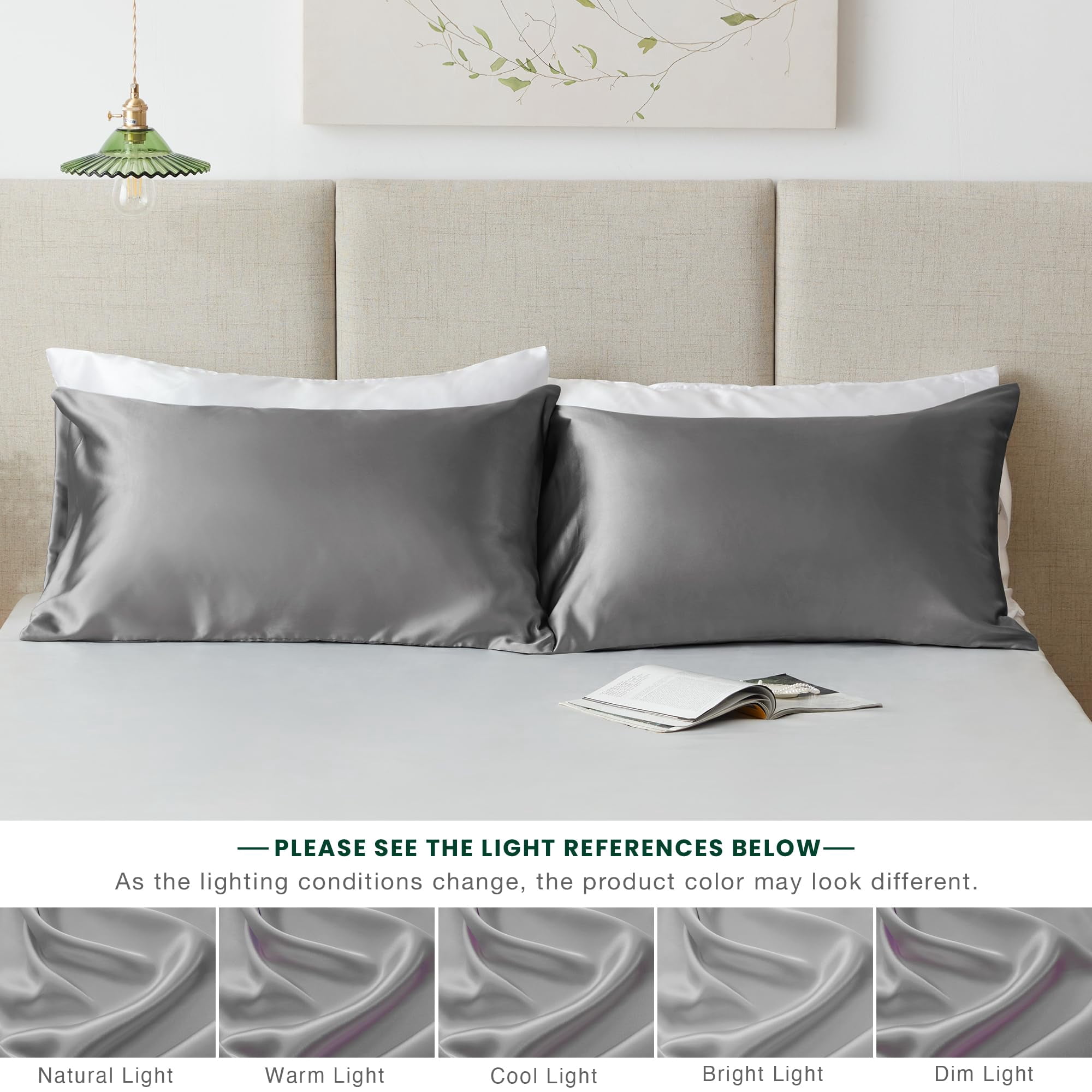 LOUDKS Satin Pillowcase Set of 2 Queen Size 20x30, Cooling Pillow Covers for Hair and Skin, Silky Smooth with Envelope Closure, Similar to Silk, White