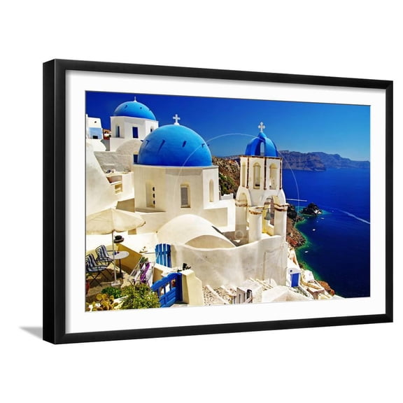 WhiteBlue Santorini View of Caldera with Churches, Framed Art Print Wall Art by Mauglil Sold by Art.Com