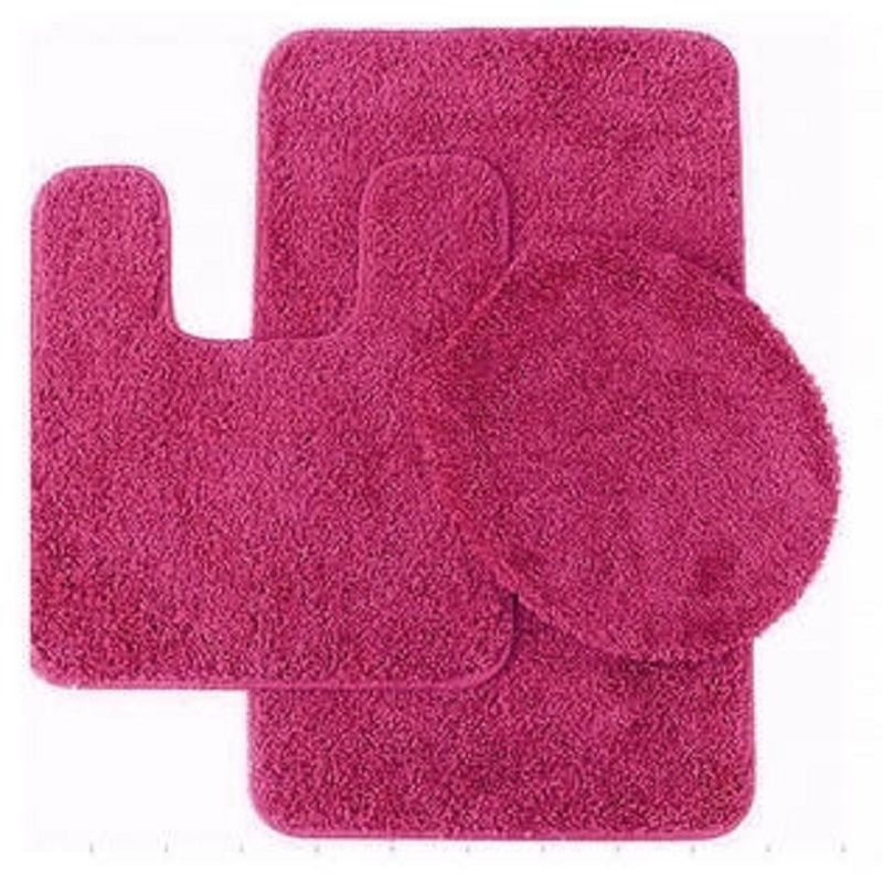 3PC Bathroom Bath Mat Contour Rug Set & Lid Cover #7 2-Tone Hot Pink/Black 