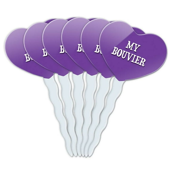 Bouvier Heart Love Cupcake Picks Toppers - Set of 6