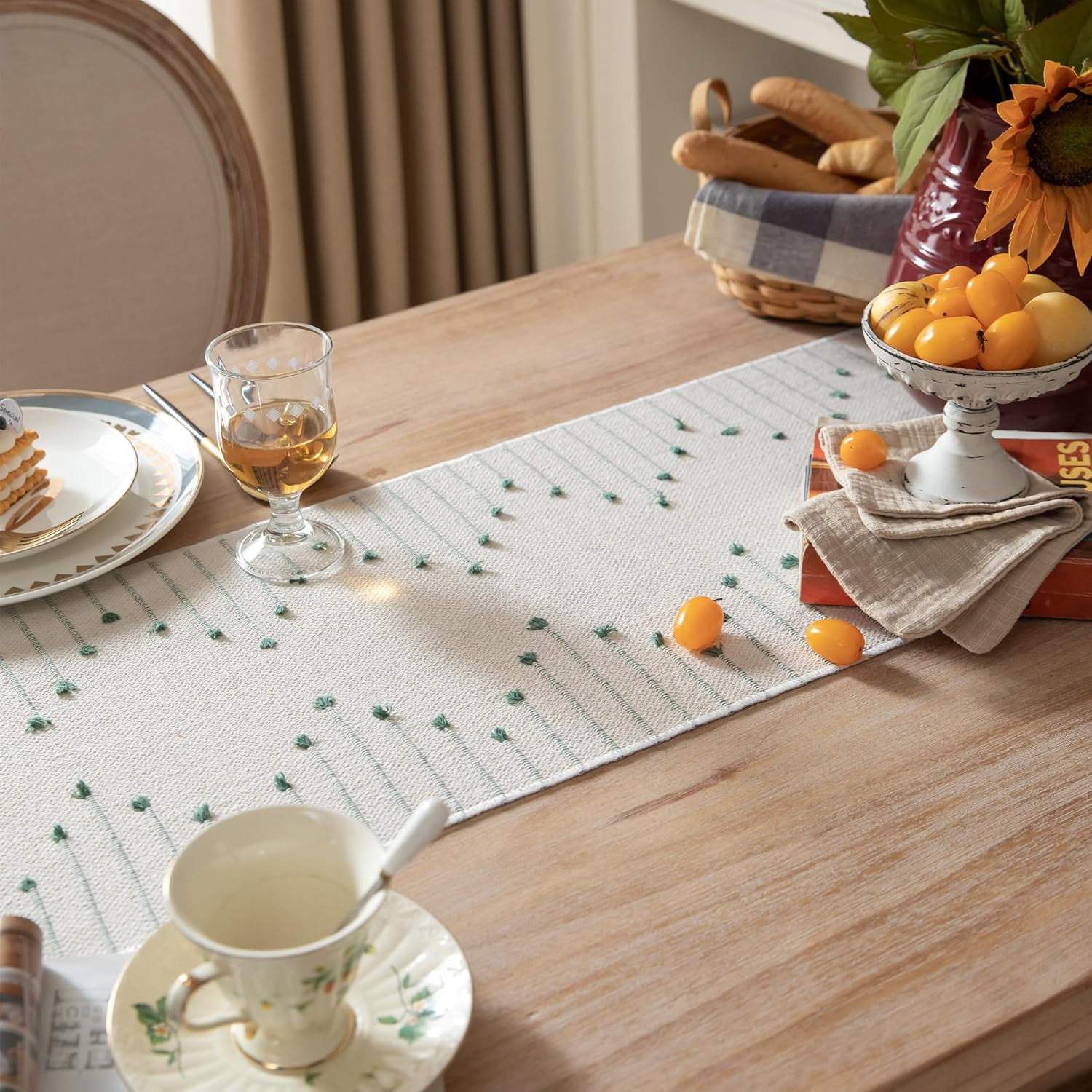 Boho Table Runner 13 x 90 Inch Long Natural Cotton Woven Runner with Tassels for Home Dining Table décor, for Modern Farmhouse Decor Coffee Table Runner, Taupe and Beige