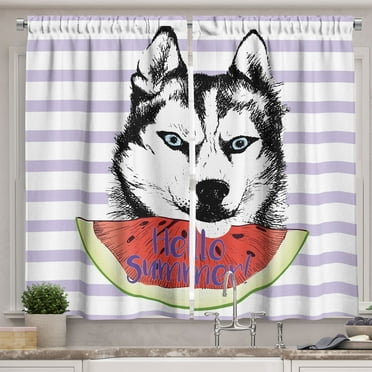 Ambesonne Alaskan Malamute Kitchen Curtains, Summer, 55"x39", Multicolor
