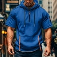 thumbnail image 6 of Men's Summer Short Sleeve Hooded Sweatshirt with Zipper Pocket, Oversized Casual Pullover for Sports, Warm Weather,Royal Blue,XL, 6 of 6