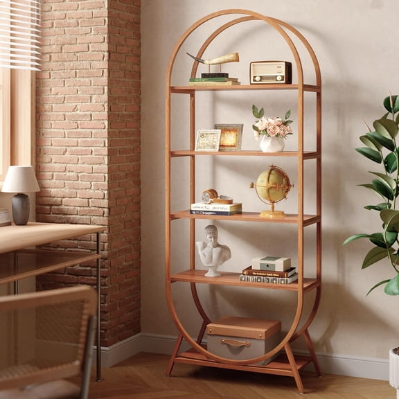 Finmind 5-Tier Arched Bookcase,Open Book Shelves with Metal Frame