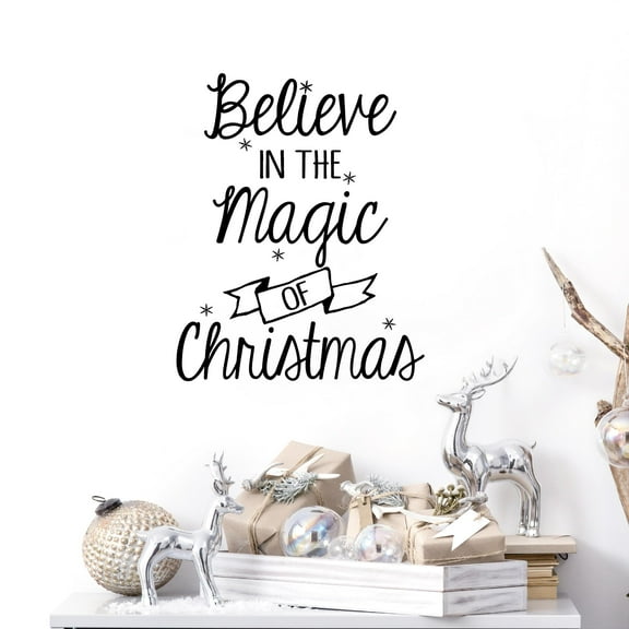 (Tall) Believe In The Magic Of Christmas Wall Decal Vinyl Lettering Decals Holiday Decals Santa - Size: 12"H x 10"L - Color: Black