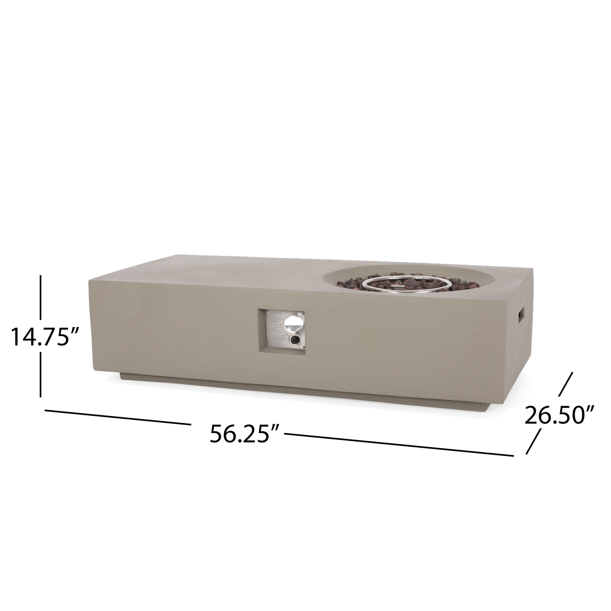 Andreson Lightweight Concrete Outdoor 50,000 BTU Rectangular Fire Pit Table (No Tank Holder), Light Gray