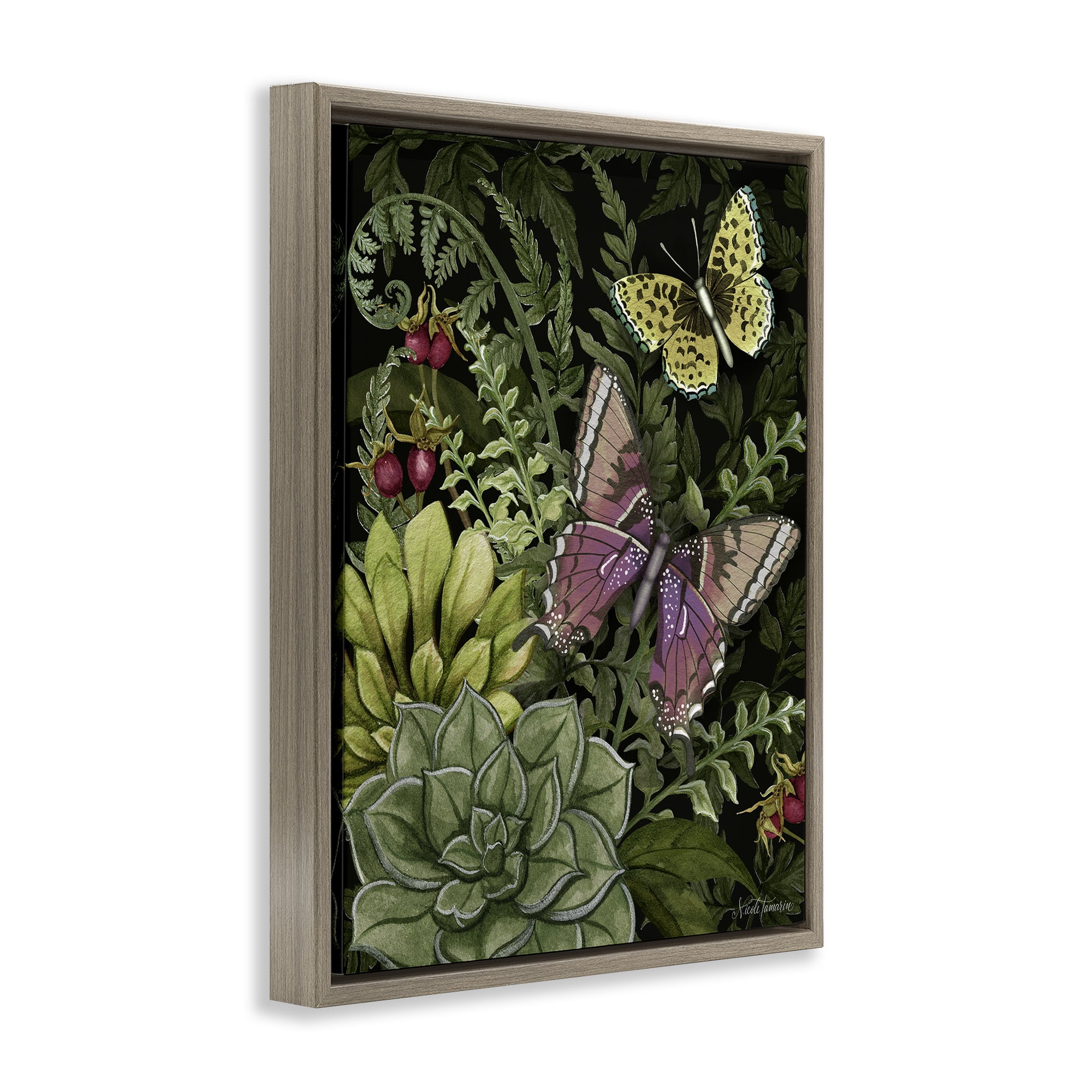 Stupell Industries Dark Succulents Midnight Garden Brown Framed Floater Canvas Wall Art, design by Nicole Tamarin