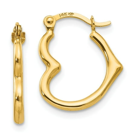 Discount Heart - 14k Yellow Gold Heart Shaped Hollow Hoop Earrings - .4 Grams
