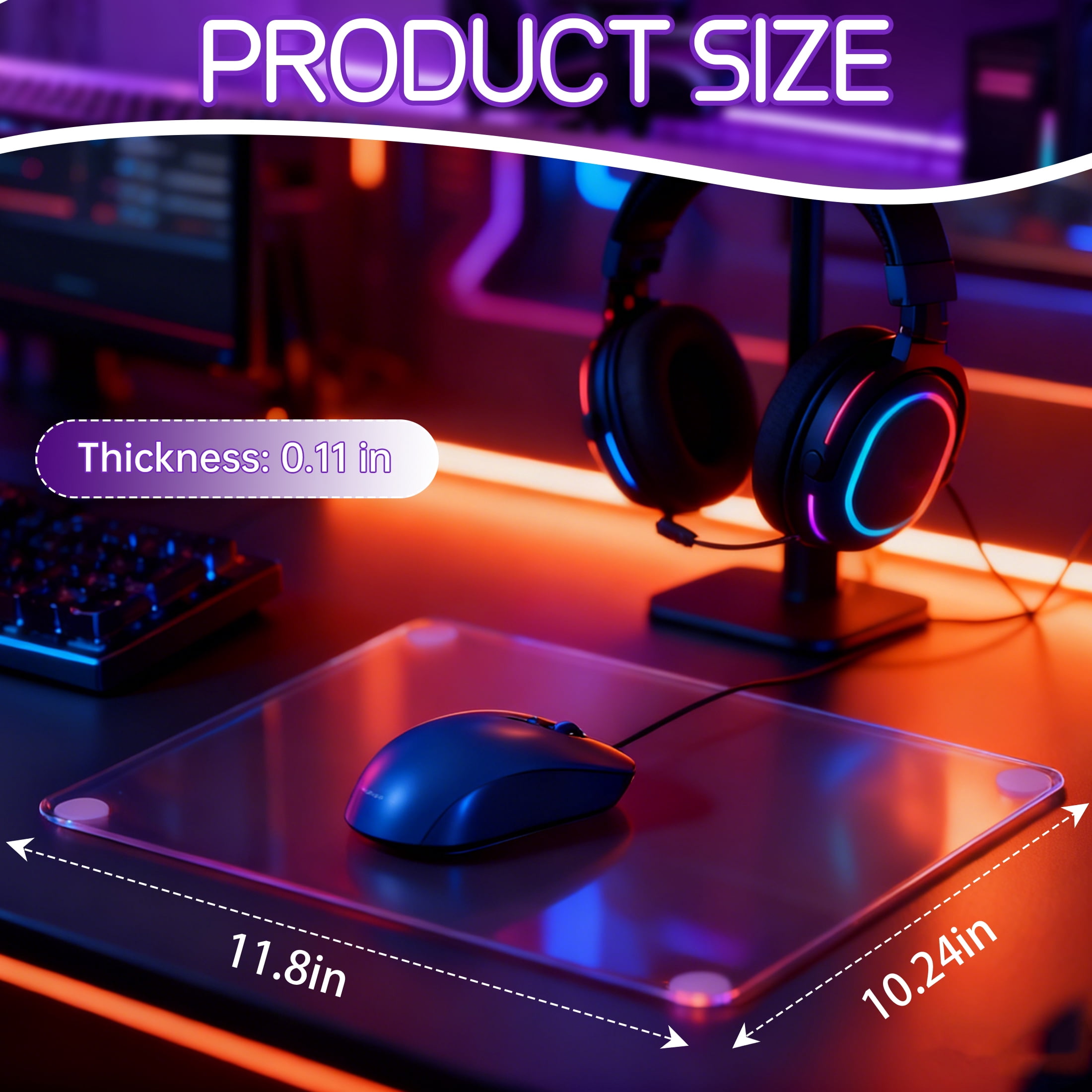GJX Mouse Pads for Desk,7H Tempered Glass Mousepad,Gaming Mousepad,Ultra-Smooth Surface Gaming Non-Slip Mouse Pads,11.81"x10.24"x0.12"