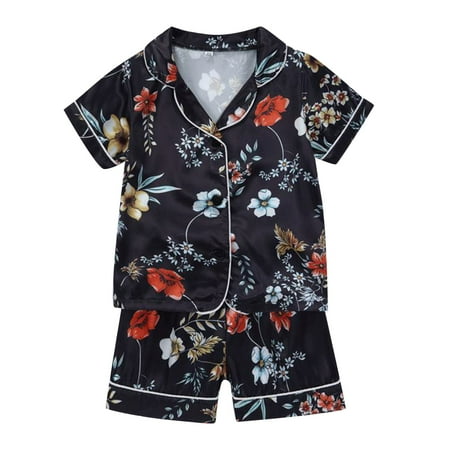 

GZEFJRQM Pajamas No Feet Kids Toddler Baby Girls Spring Summer Cartoon Print Short Sleeve Sleepwear Infant Girl Footed Pajamas