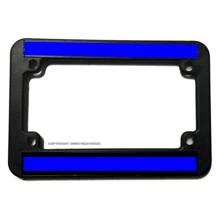 Support Police Reflective Blue Line Top & Bottom Motorcycle License Plate Frame