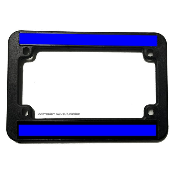 Support Police Reflective Blue Line Top & Bottom Motorcycle License Plate Frame