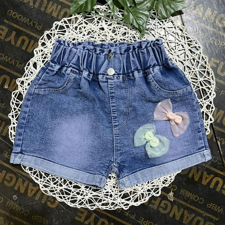 YHAJDS Toddler Girl Denim Short Solid Color Denim Shorts with Bow Summer Casual Style Elastic Waist Comfortable Daily OutFits