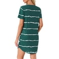 thumbnail image 3 of Camisón de noche para mujer INSPIRE CHIC, cuello redondo, mangas cortas, vestido de dormir a rayas, talla XL, azul y verde, 3 of 6