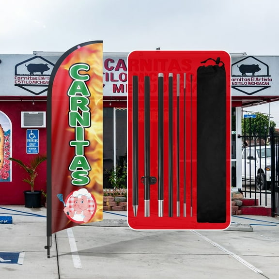 QSUM Carnitas Feather Flag with Flag Pole Kit and Ground Spike, 8.2FT Carnitas Windless Flag Banner Sign Business for Outdoor Advertising Sign Decoration Display