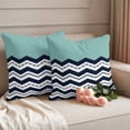 thumbnail image 2 of Black Chevron Outdoor Waterproof Pillow Covers, Geometric Turquoise Wavy Striped White Decorative Square Throw Pillowcase Sofa Cushion Sham for Patio/Couch/Chair, 26"x26" 2 Pack, 2 of 8
