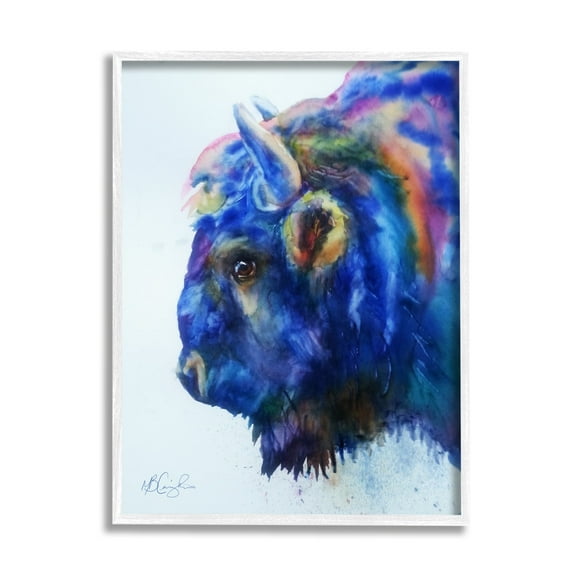 Stupell Industries Unique Vibrant Blue Bison Painting Bold Design White Framed Art Print Wall Art, 11x14, by MB Cunningham