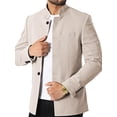 thumbnail image 2 of Langwyqu Stand Collar Men Solid Color Long Sleeved Buttons Blazer Coat, 2 of 5
