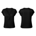 thumbnail image 5 of TGSLY Lace Trim Satin Tops for Women Smooth Soft V Neck Bow Tie Front Shirts Loose Dressy Casual Solid Color Cap Sleeve Blouses M, 5 of 7