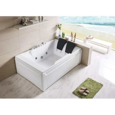 Empava 72" Acrylic Whirlpool Bathtub 2 Person Hydromassage Rectangular Water Jets Alcove Soaking SPA Double Ended Tub EMPV-JT367