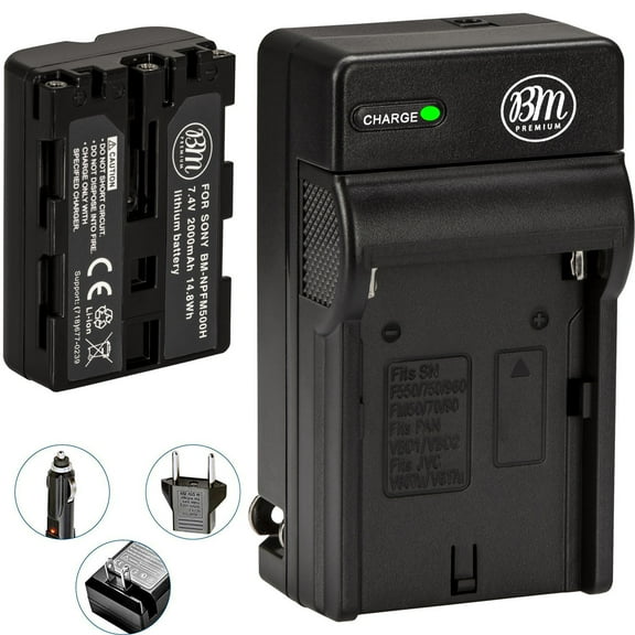 BM Premium NP-FM500H Battery and Charger for Sony Alpha SLT-A500, SLT-A550, SLT-A560, SLT-A580, SLT-A700, SLT-A850, SLT-A900 DSLR Cameras