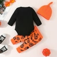 thumbnail image 5 of Bobifish Baby Girls Outfit Set Autumn Halloween Element Print Long Sleeve Romper Bodysuit With Long Pants And Hat Cute 3 Piece Kids Outfit Sets, 5 of 9