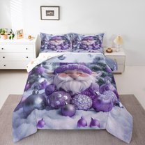 Manfei Christmas Gnome Bedding Comforter Set,Merry Christmas Twin Comforter Sets,Purple Xmas Ball Bedding Set For Girl Boys,Super Cozy Room Decor Reversible,2-Piece