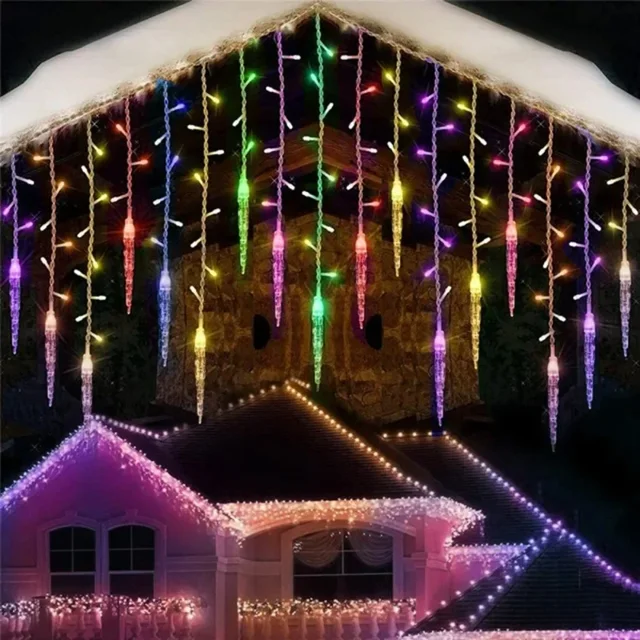 Guirnalda de luces LED de 3 m con forma de carámbano para Navidad, decoración de jardín al aire libre, cascada, luces de hadas para aleros de calle y patio