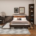 thumbnail image 3 of Queen Size Wooden Storage Platform Bed, with 2 Big Drawers, T-XL Size Trundle, Walnut, 3 of 16