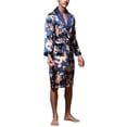 thumbnail image 5 of Previn Men's Long Sleeve Robe Satin Pjs Spring Lightweight Cool Knee Length Pajamas Long Summer Luxury Bathrobe Blue Small, 5 of 5