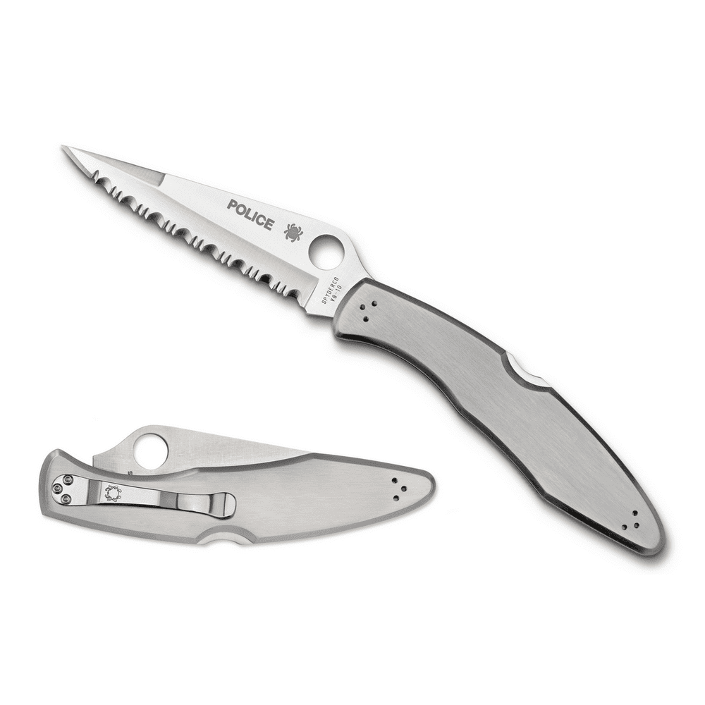 Spyderco Police Stainless Steel 4 1/8" Folding Pocket Knife, Serrated