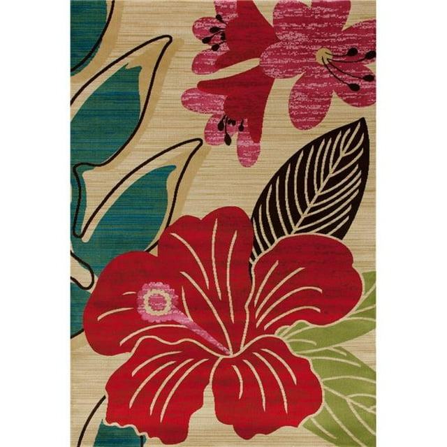 5 x 8 ft. Antigua Collection Hibiscus Woven Area Rug, Beige