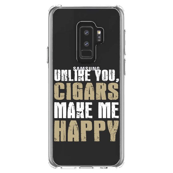 DistinctInk Clear Shockproof Hybrid Case for Samsung Galaxy S9  PLUS (6.2" Screen) - TPU Bumper Acrylic Back Tempered Glass Screen Protector - Unlike You, Cigars Make Me Happy