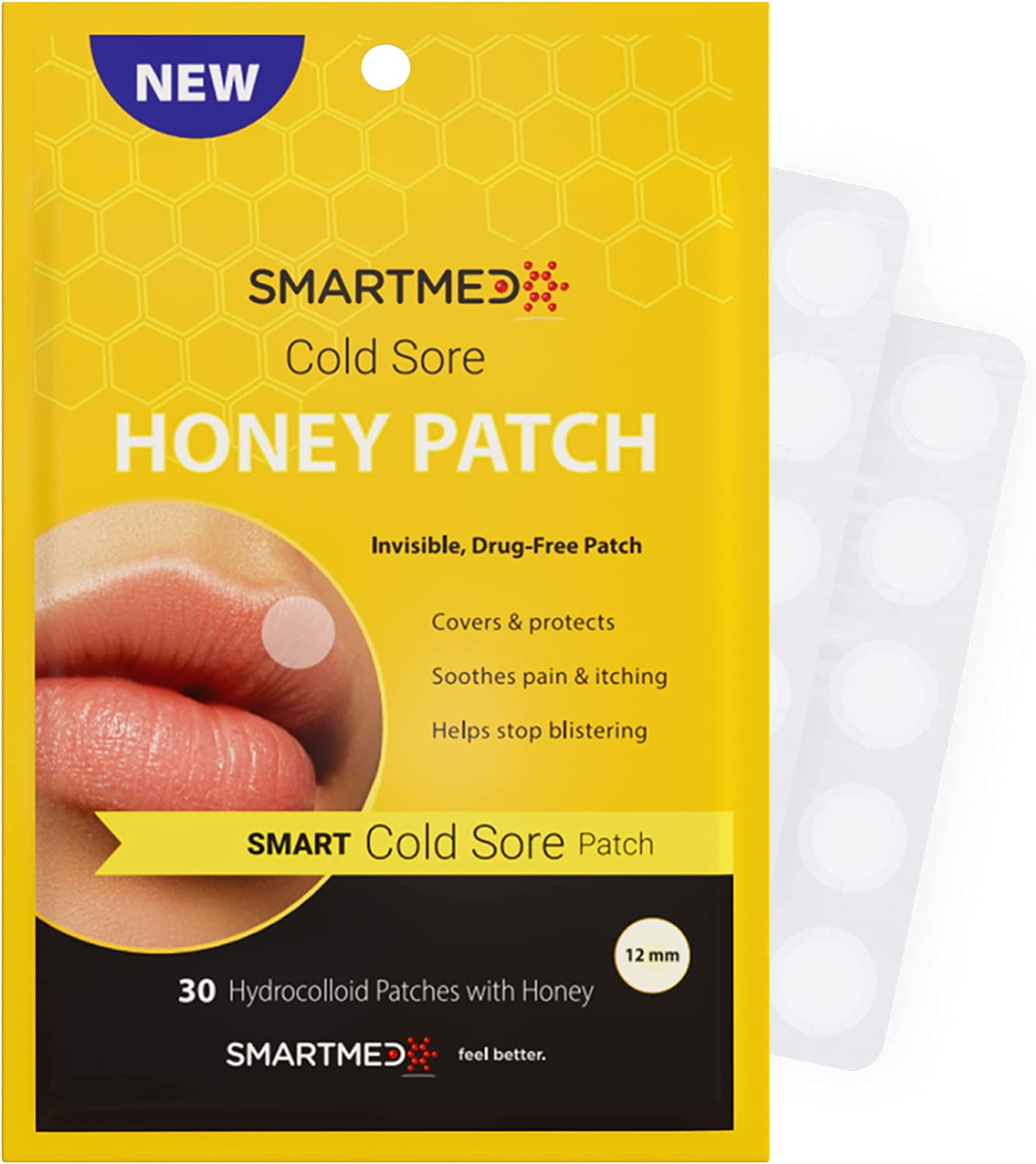 Smart Cold Sore Patch Honey 30 ct 12mm Fever Blister Treatment