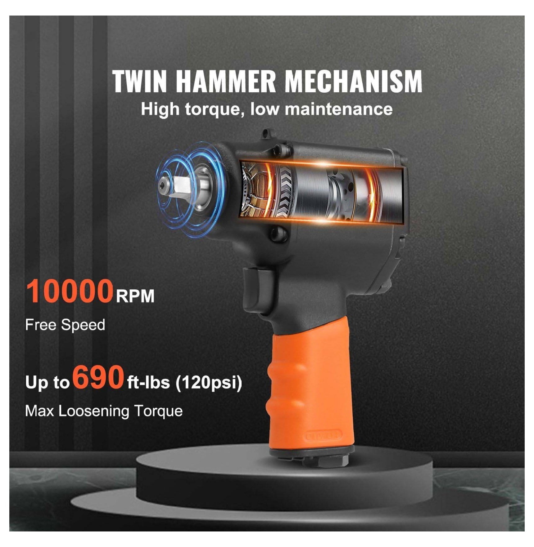 Air Impact Wrench 3/8 Inch Drive - 690 ft-lbs Pneumatic Impact Gun for Auto Repair - Lightweight, Compact & Durable Air Tool for Vehicle Maintenance