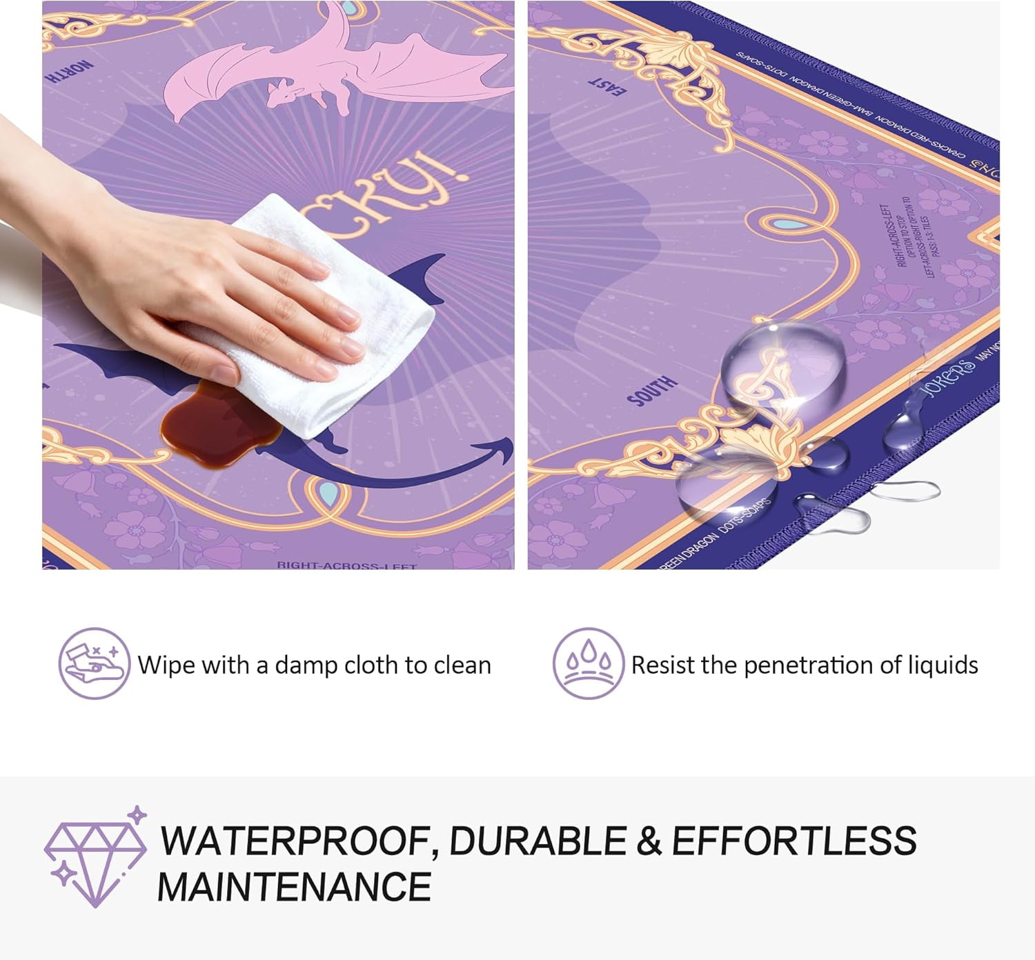 Mahjong Mat (32"x32") - Non-Slip, Quiet, Waterproof & Foldable Game Mat for American Mahjong (Lucky Star Dragons)