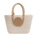 thumbnail image 1 of Xiao Hua Bolso de hombro tejido para mujer, bolso de mano y neceser, elegante bolso de playa de verano, 32 x 10 x 19 cm (color caqui y blanco)., 1 of 5