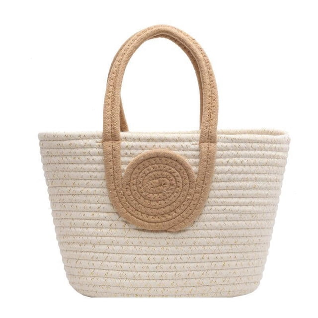 Xiao Hua Bolso de hombro tejido para mujer, bolso de mano y neceser, elegante bolso de playa de verano, 32 x 10 x 19 cm (color caqui y blanco).