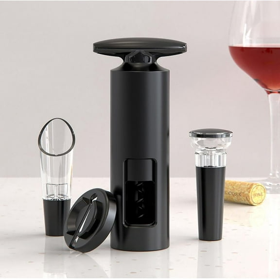 [4-in-1] Wine Opener Set, Stainless Steel T-Type Corkscrew   Foil Cutter   Pourer   Stopper, Essential Kitchen & Bar Tools