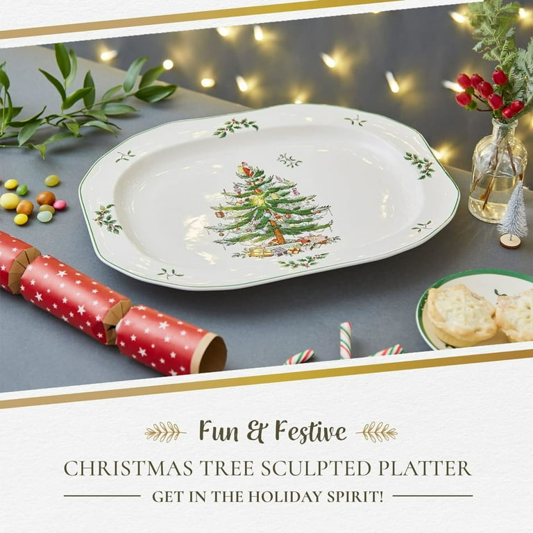 Spode 19-Inch Christmas Tree Sculpted Platter, Holiday Dinnerware