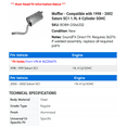 thumbnail image 2 of Muffler - Compatible with 1998 - 2002 Saturn SL1 1.9L 4-Cylinder SOHC 1999 2000 2001, 2 of 2